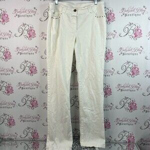 Olsen Europe pants embroidered floral Stylish Cream Pants with Button Detail